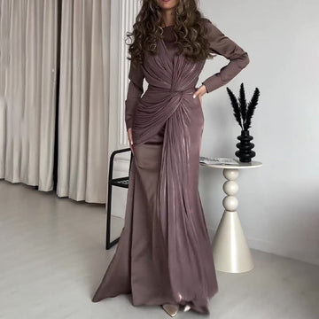 Women's New Autumn Collar Collar Overlapping Design Dress Dress High-Rise Collar With Long Skirt